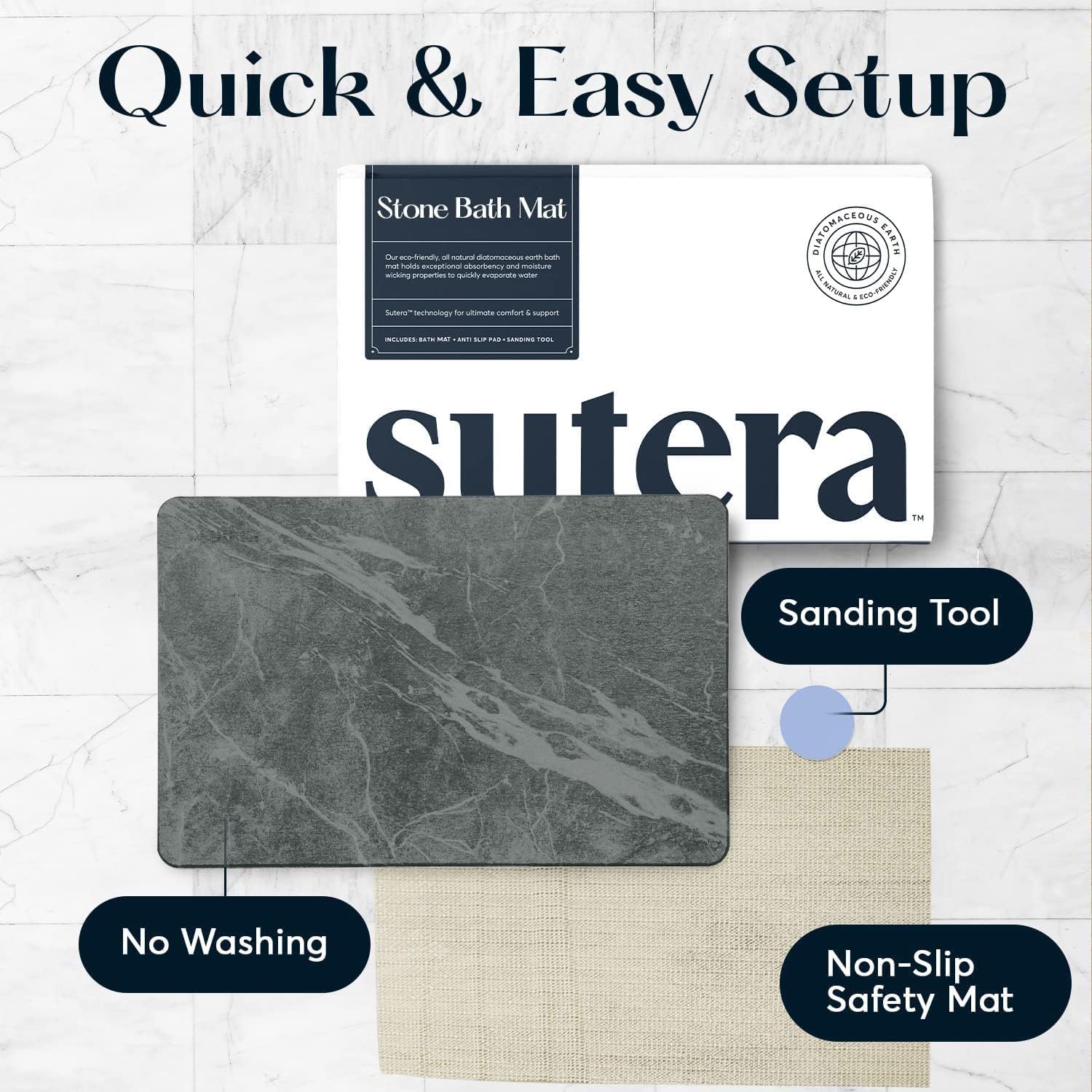 Quick-Dry Stone Bath Mat - Diatomaceous Earth - Latest Technology