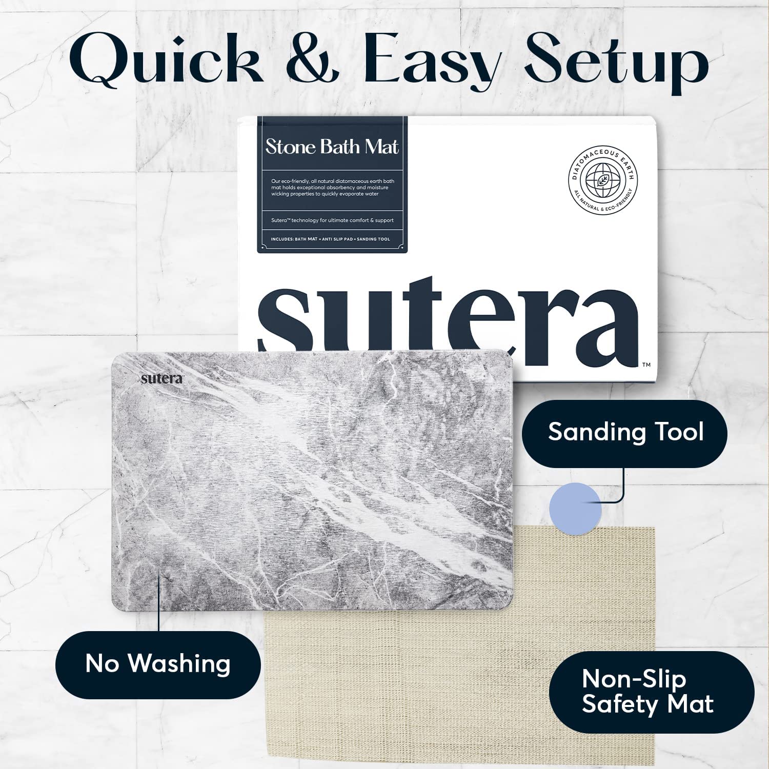 Quick-Dry Stone Bath Mat - Diatomaceous Earth - Latest Technology