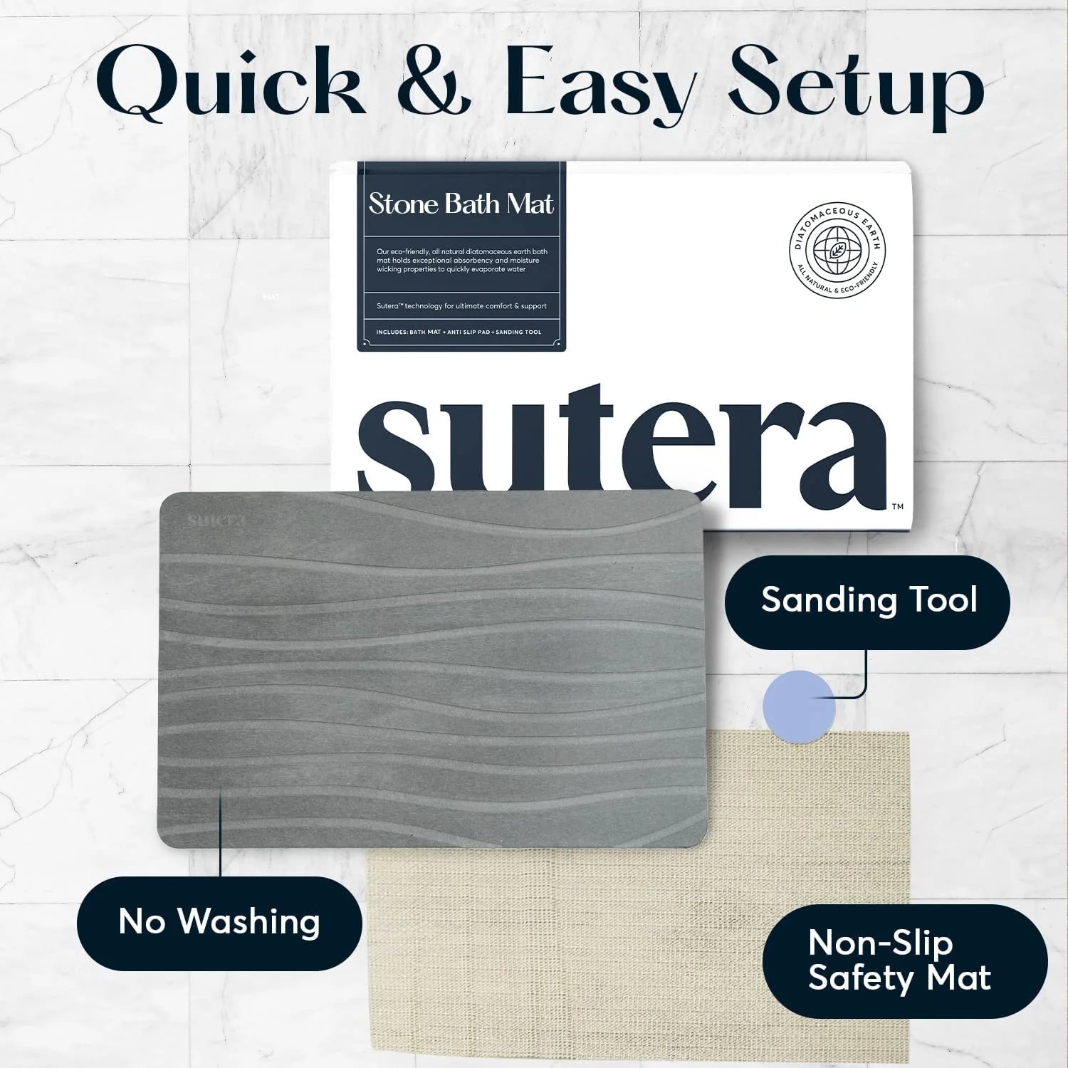 Quick-Dry Stone Bath Mat - Diatomaceous Earth - Latest Technology